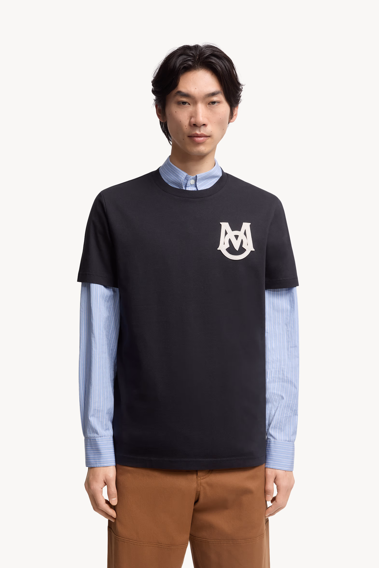 Monogram Cotton T-Shirt Men Navy Blue Moncler 3